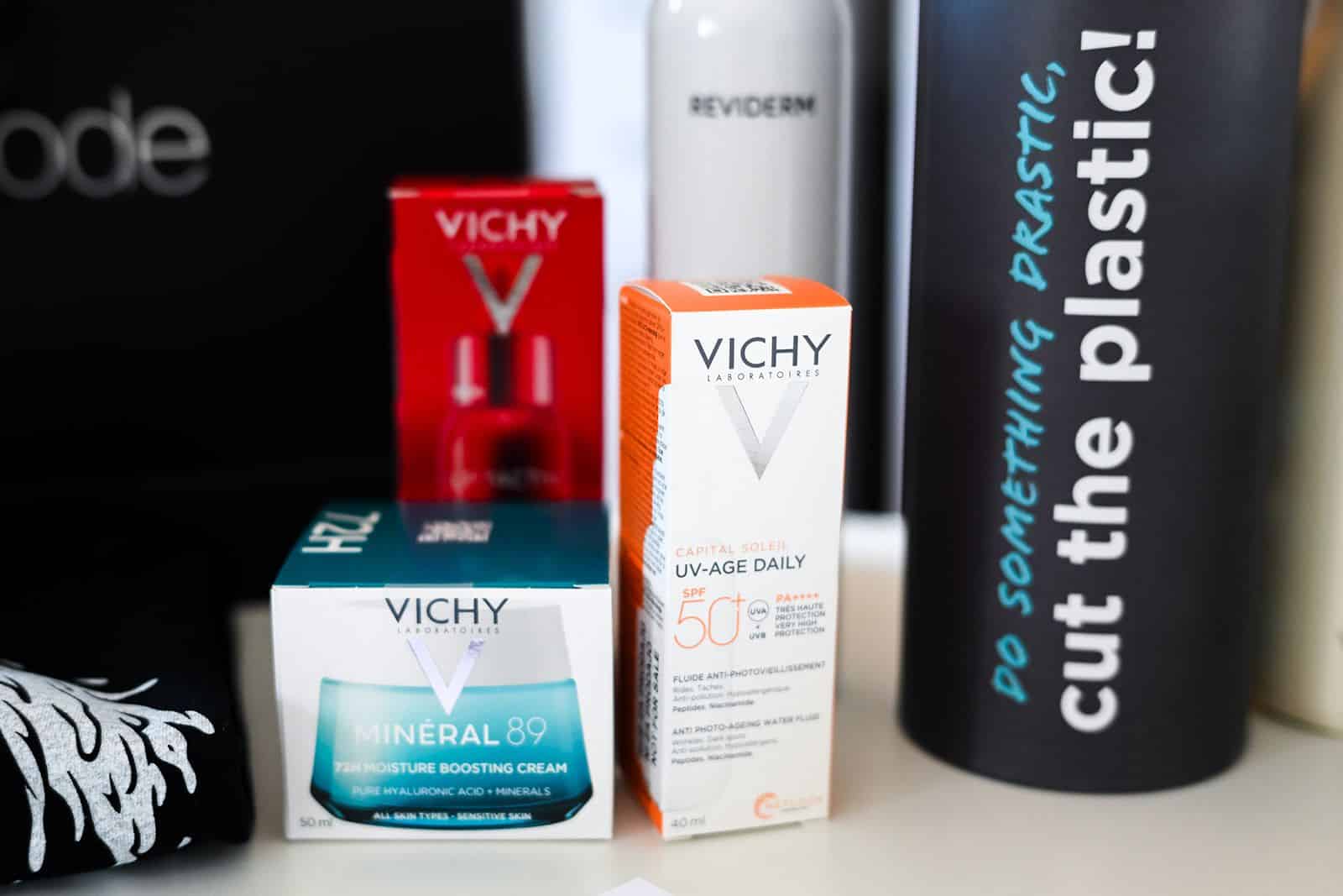 Vichy products displayed on a table